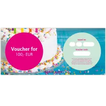 Voucher for EUR 100,00: Congratulation motive ‘Cake’