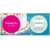 Voucher for EUR 10,00: Congratulation motive ‘Cake’