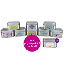 Paket aus 9 Praxissymbol-Sets (PB01/03/06/07/22/27/35/47/55), alle in Metallbox
